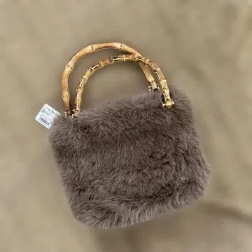 브라운 에코 퍼 핸드백 대나무 핸들/미사용 새상품