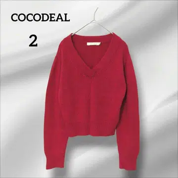 코코딜 긴팔 니트 스웨터 빨간색 V넥 크롭 기장 2