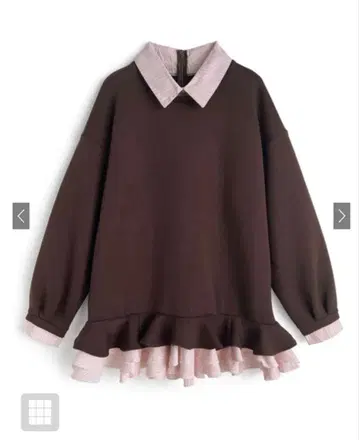 스트라이프 패턴 셔츠 레이어드 스타일 프릴 원피스 [kz708] 브라운