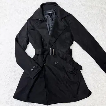 CavariA 더블 버튼 트렌치코트 블랙 스트레치