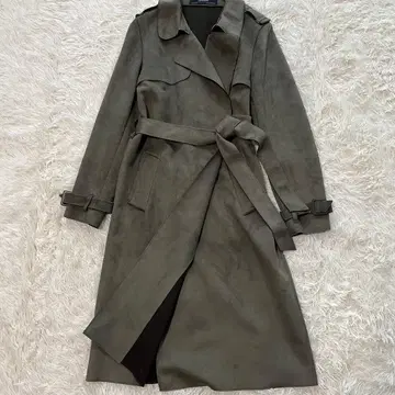 ZARA 롱 트렌치코트 스웨이드 느낌 벨트 포함 스프링 M 올리브