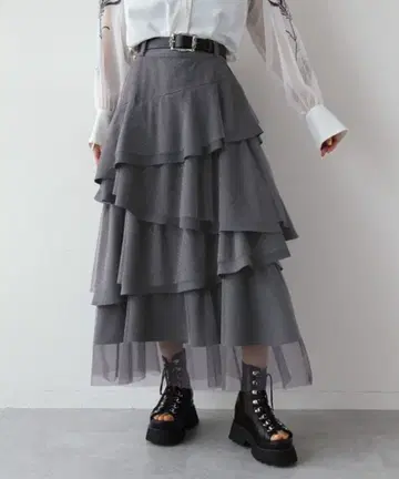 HARE 라메 시어 믹스 캉캉 스커트 ezick