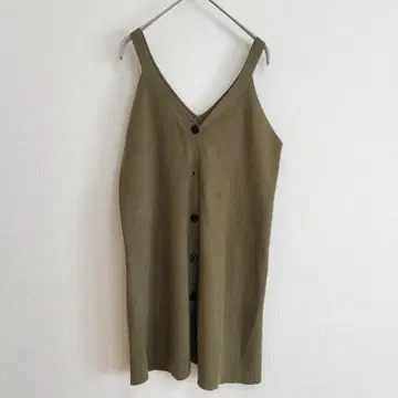 MOUSSY 니트 탱크탑 F 올리브 V넥 앞 버튼