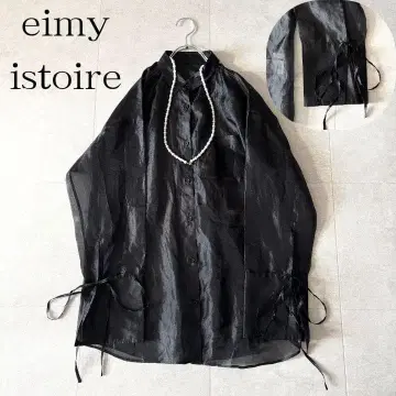 컨디션 최상 에이미 이스트 월 펄 장식 시스루 리본 블라우스 프리 블랙