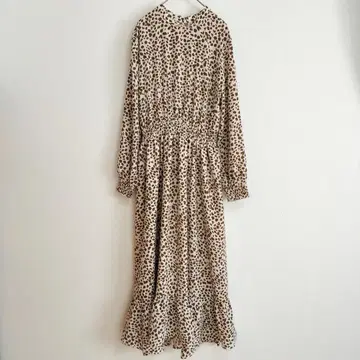 BEAMS LIGHTS 롱 원피스 M 레오파드 무늬 셔링 플레어