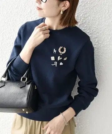 SHIPS any 속기모 비쥬 크루넥 컴팩트 네이비 y