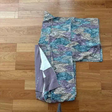 코몬 기모노 청보라 물결 무늬