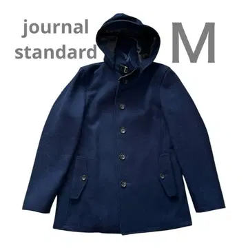 저널 스탠다드 네이비 후드 부착 코트 울