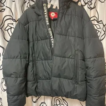 CONVERSE 후드 부착 다운 자켓 블랙