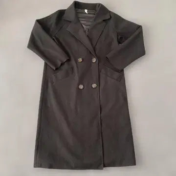 JUNOAH 블랙 더블 브레스트 롱 코트