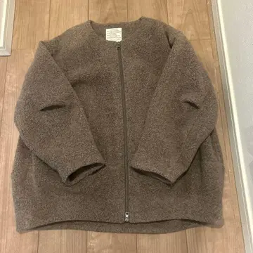 플리스 노카라 자켓 브라운