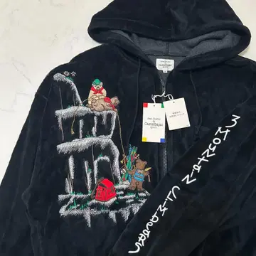 [ 택 포함 ] 까스텔바작 후드티 남성용 L~XL 벨로아 느낌 자수 블랙