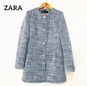 ZARA 노카라 트위드 코트 네이비 M 은색 버튼 자라 포멀