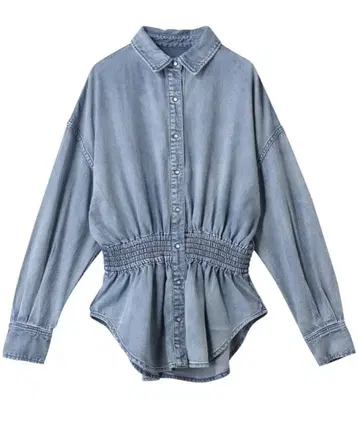 서드 매거진 허리 셔링 데님 셔츠