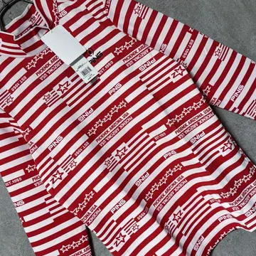 [ 미사용 ] PING 핑 올 패턴 긴팔 로고 모크넥 셔츠 레드 L