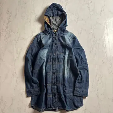 후드 부착 데님 후드티 M 프론트 버튼 워시 가공 경량