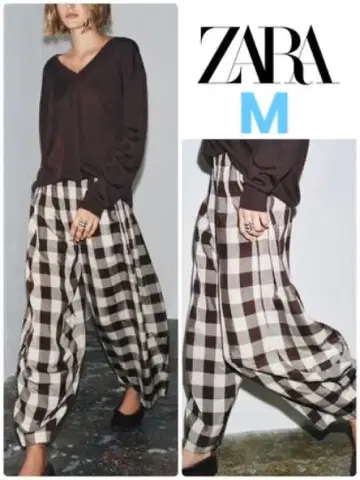 ZARA 체크 무늬 한정판 와이드 팬츠