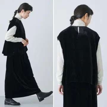 kagure 레이온 실크 벨벳 풀오버 & 스커트 F 블랙