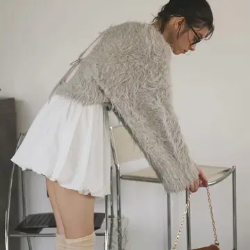 loin nuit 로완뉴이 샤기 백리본 니트 그레이