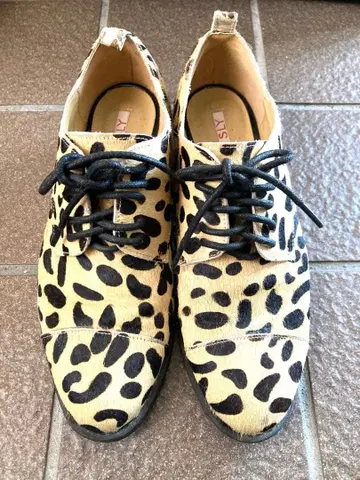 레오파드 무늬 레이스업 플랫슈즈 옥스퍼드 S 사이즈