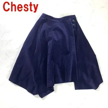 A1498 체스티 무릎 기장 스커트 면 코듀로이 비대칭 네이비 1