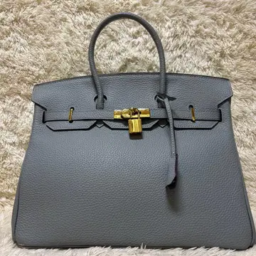 컨디션 최상 핸드백 올 가죽 천연 가죽 자물쇠 열쇠 자립 대용량 블루