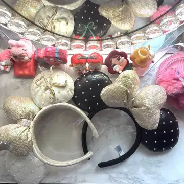 디즈니 머리띠 미니 퀼팅 스팽글 블랙 화이트 세트