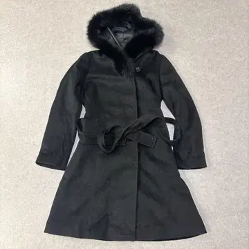 eternallous 블랙 롱 코트 캐시미어 퍼 포함