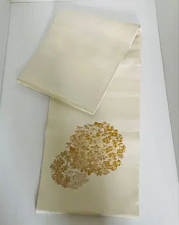 순수 실크 후쿠로 오비 골드 컬러 자수 꽃무늬
