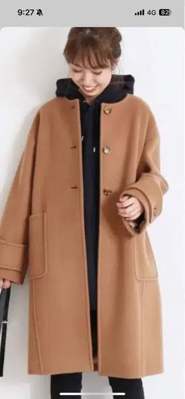 SPICK&SPAN 비버 크루넥 코트 38 카멜 울 90%