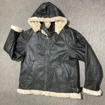 블랙 가죽 자켓 천연 가죽 후드 부착 3L 사이즈