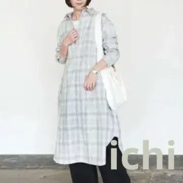 ICHI 이치 인디고 체크 셔츠 원피스 겉옷