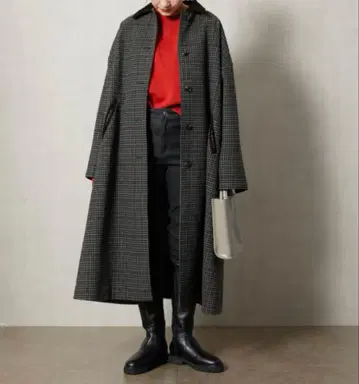 건 클럽 체크 스텐칼라 코트 [WEB 한정판] 차콜 그레이
