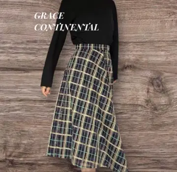 그레이스 콘티넨탈 체크 무늬 플레어 스커트 롱 스커트 3.6만