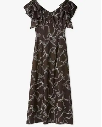 SNIDEL 리본 슬리브 프린트 원피스 브라운