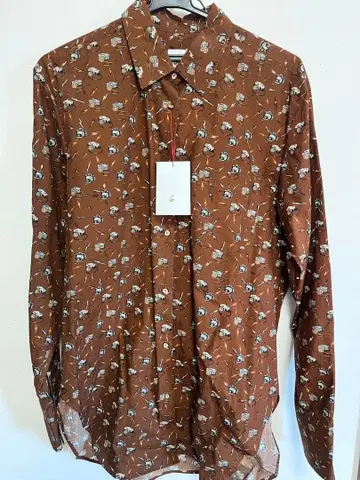 6 roku 카메라 패턴 브라운 셔츠