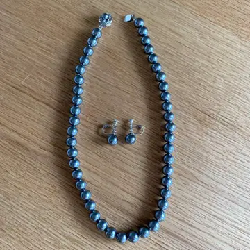 그레이 펄 비즈 목걸이 / 귀찌 세트