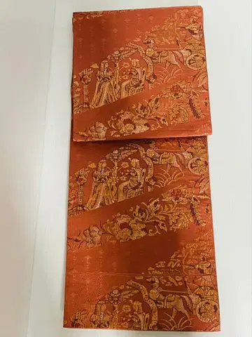 순수 실크 오렌지 컬러 이집트 문양 전통 무늬 후쿠로 오비