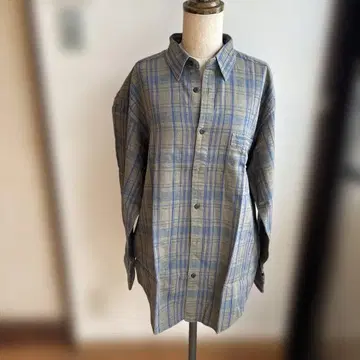 란셀 파랑과 그린 체크 무늬 긴팔 셔츠