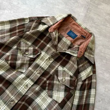 90s vintage Sears 옴브레 체크 아크릴 셔츠 브라운