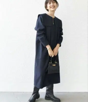 ships any 카라 부착 긴팔 원피스