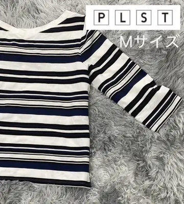 PLST 셔츠 7부 소매 보더 네이비 블랙 화이트 M 사이즈