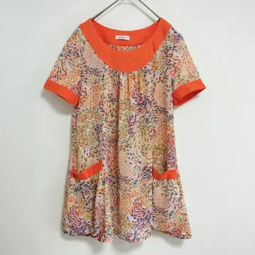a.v.v 튜닉 38 반팔 오렌지 자수 멀티 컬러 패턴 M 상당