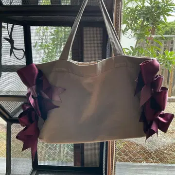 베이지 토트백 리본 장식