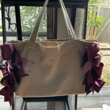 베이지 토트백 리본 장식
