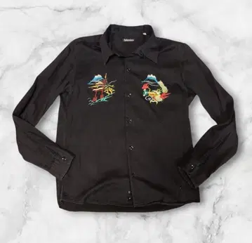 Bohemians 자수 긴팔 셔츠 S 블랙 오픈 카라 셔츠