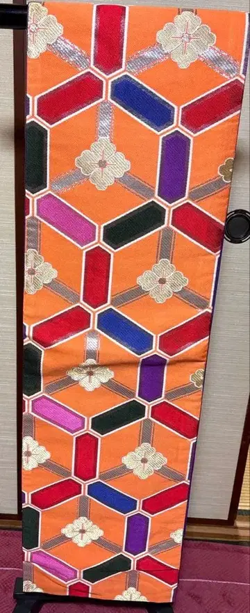 오렌지 거북이 등껍질 문양 후쿠로 오비