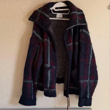 brushed check drivers knit jacket