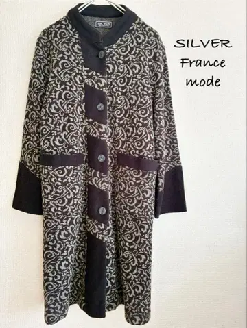 SILVER 긴팔 롱 가디건 니트 가디건 블랙 베이스에 그레이 무늬