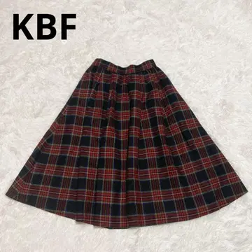 KBF 타탄 체크 스커트 울 혼방 F 허리밴딩 레트로